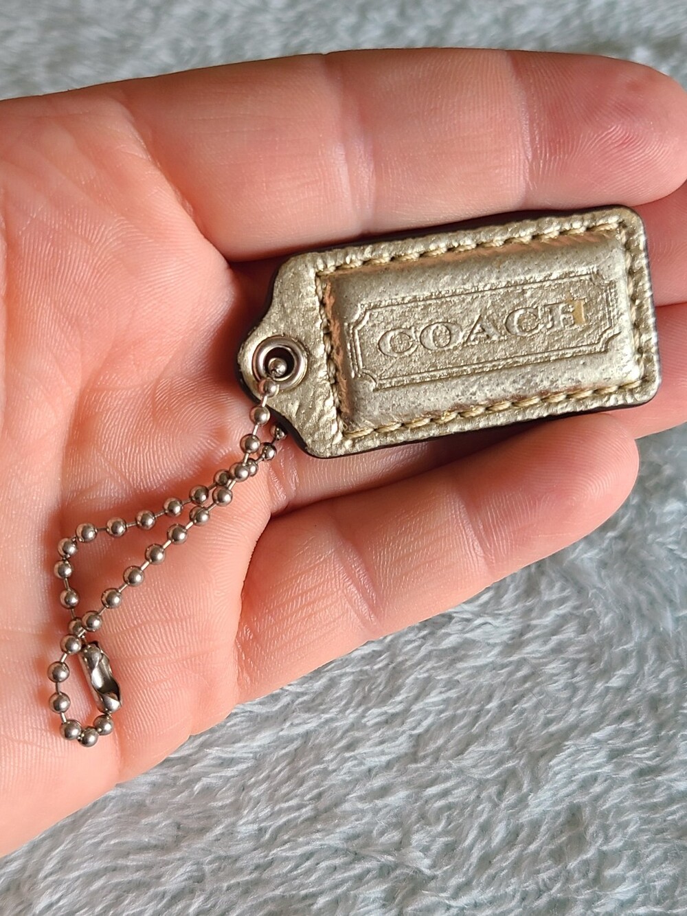 Coach Metallic Gold Leather Logo Tag Keychain